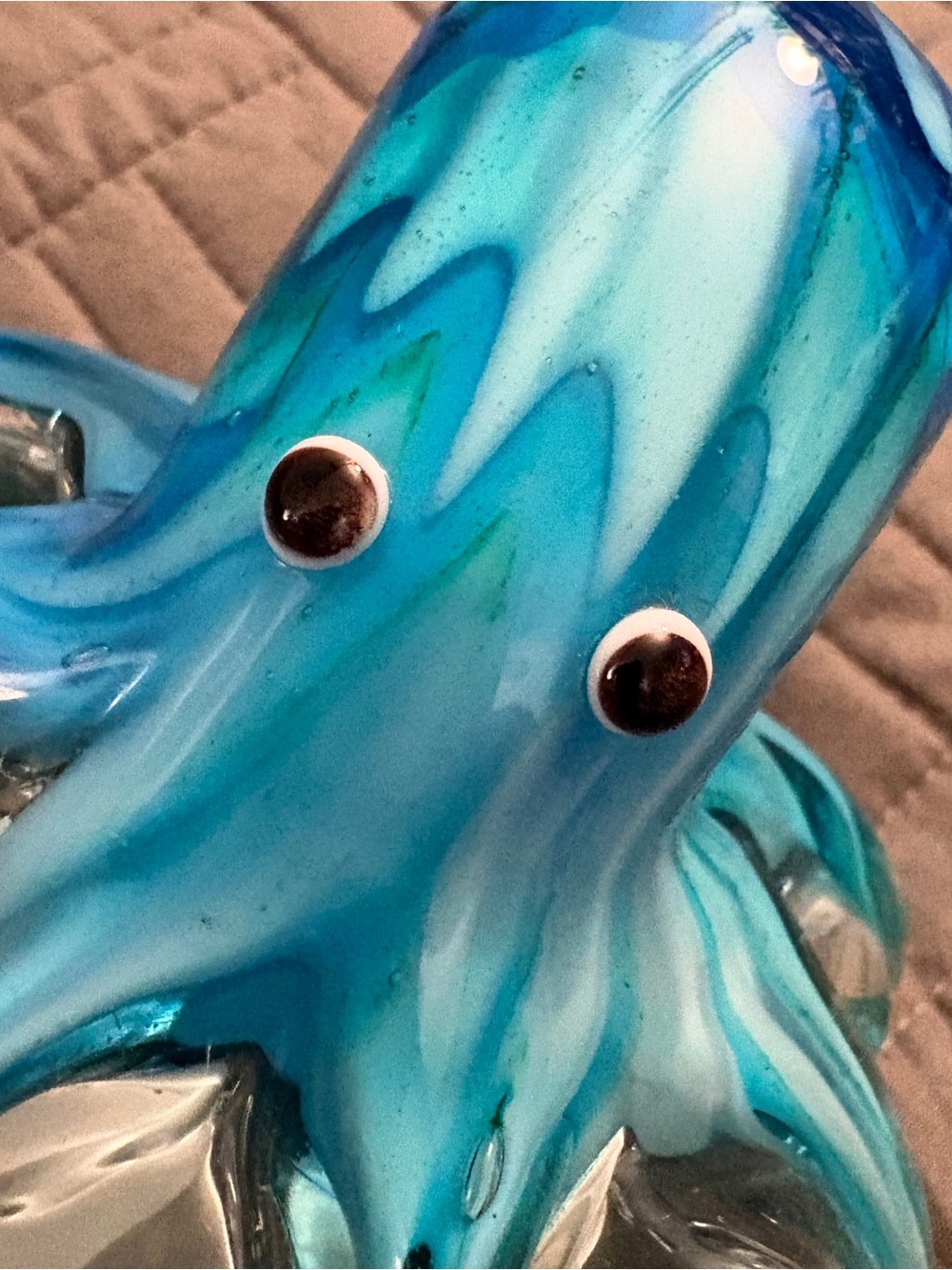 Handmade Octopus Blown Glass Figurine Gift Home Decor Blue-Green Paper Weight - Picture 7 of 15